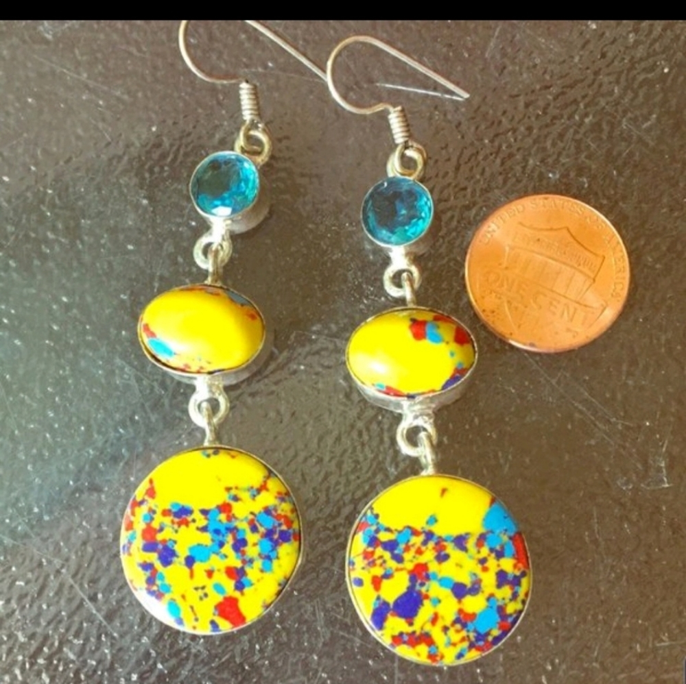 Yellow and blue sterling silver earrings.